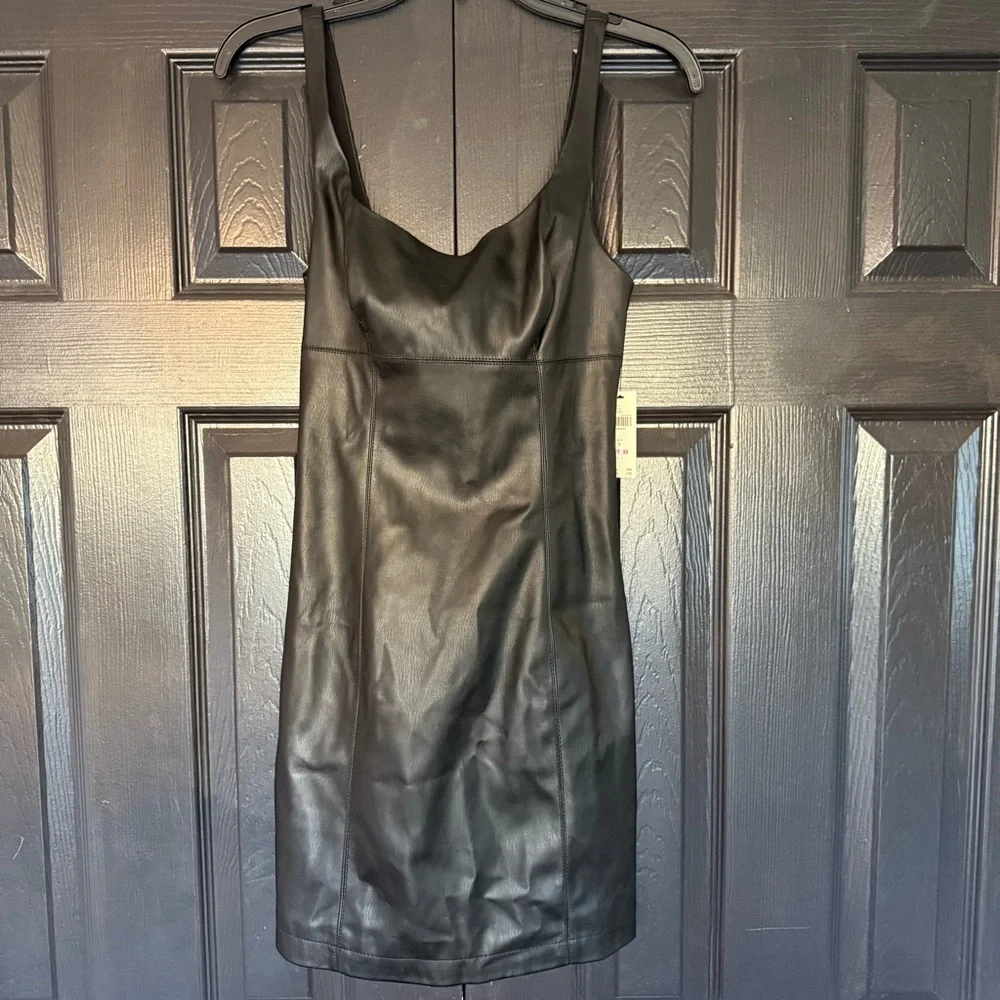 NWT Maeve Anthropologie Square-neck leather black dress S - Picture 6 of 15